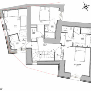 Plan du niveau 1 du Chalet de village haut de gamme à Courchevel